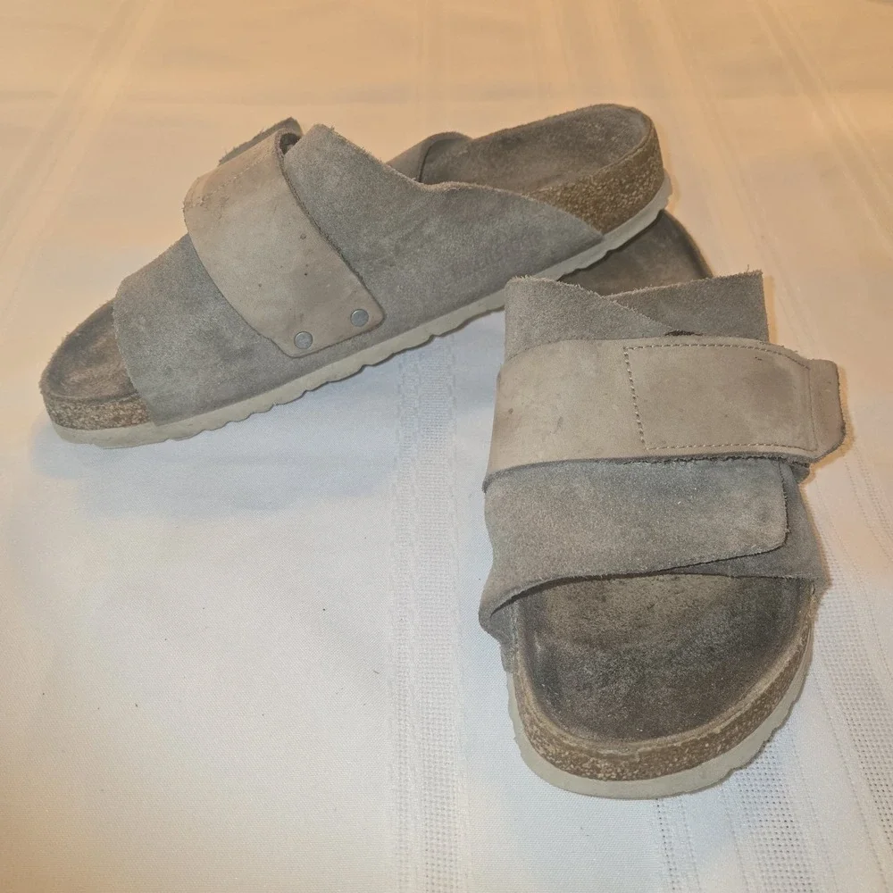 Birkenstock Kyoto Sandals 7M 9W Stone Suede Leather Adjustable Strap Lightweight